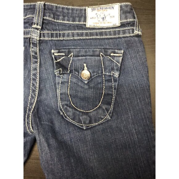 True Religion Woman 27x31 World Tour Billy Dark Wash Low Rise Straight Skinny - Picture 7 of 7